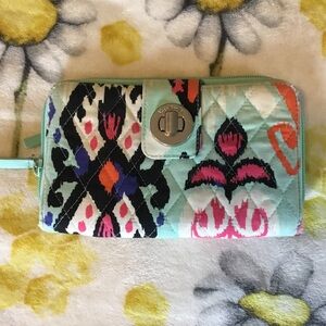 Vera Bradley Aqua and Pink Quilted Wallet